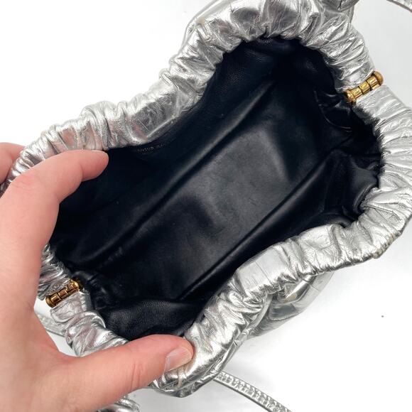 Mansur Gavriel Mini Cloud Clutch Bag Silver Metallic Leather Crossbody Strap - Picture 14 of 15